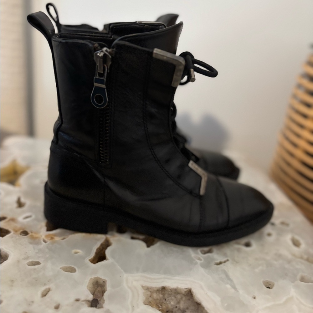 Zara Leather Black Lace-Up Boots